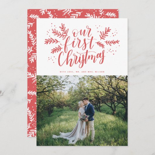 私たちの初めてのクリスマス手入力の新しい写真 シーズンカード (正面/裏面)