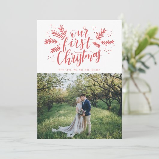 私たちの初めてのクリスマス手入力の新しい写真 シーズンカード (スタンド正面)