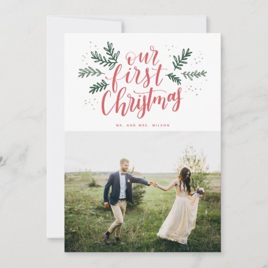 私たちの初めてのクリスマス手入力の新しい写真 シーズンカード (正面)