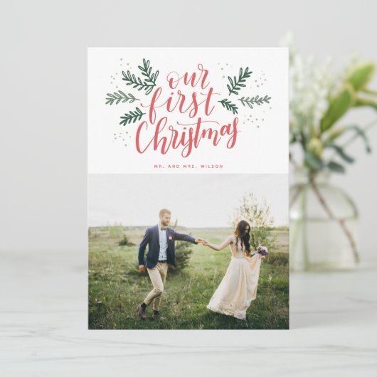 私たちの初めてのクリスマス手入力の新しい写真 シーズンカード (スタンド正面)