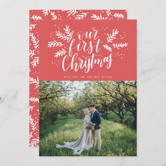 私たちの初めてのクリスマス手入力の新しい写真 シーズンカード (正面/裏面)