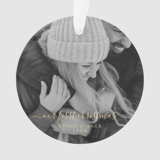 私たちの初めてのクリスマス手書写真 オーナメント (正面)