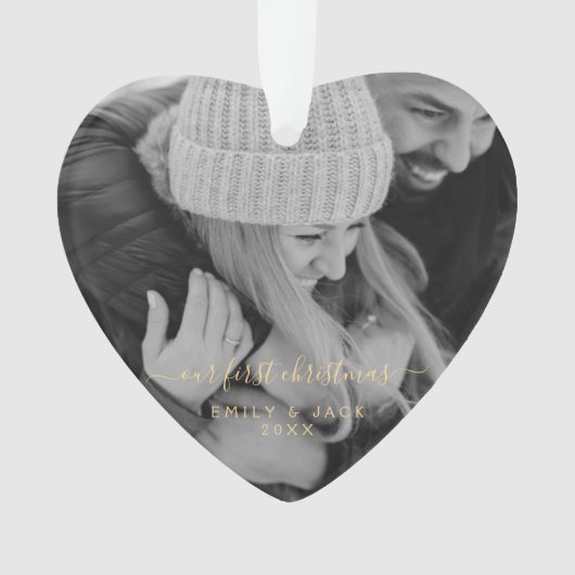 私たちの初めてのクリスマス手書写真 オーナメント (正面)