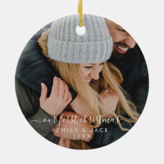 私たちの初めてのクリスマス手書写真 セラミックオーナメント (裏面)