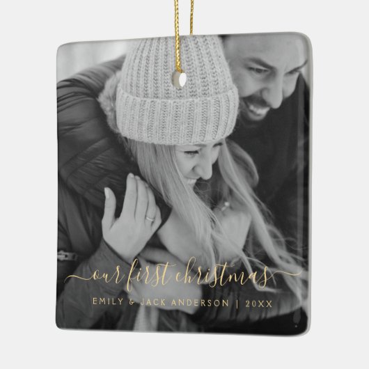 私たちの初めてのクリスマス手書写真 セラミックオーナメント (左)