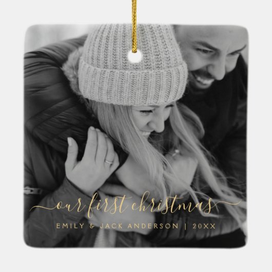 私たちの初めてのクリスマス手書写真 セラミックオーナメント (裏面)