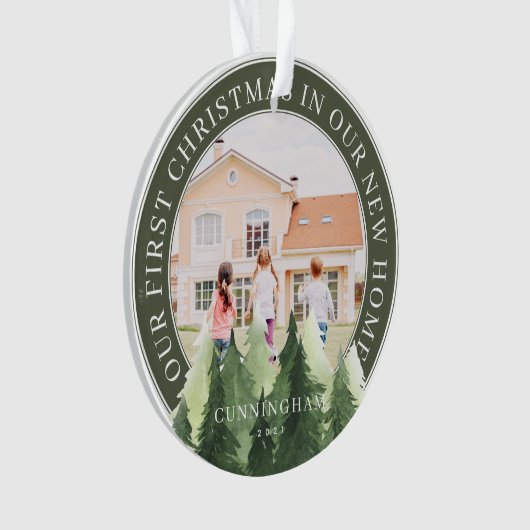 私たちの初めてのクリスマス新しいホームフォトキープサケ オーナメント (正面)