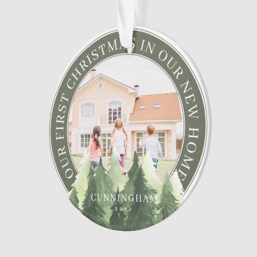 私たちの初めてのクリスマス新しいホームフォトキープサケ オーナメント (正面)