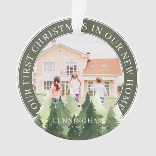私たちの初めてのクリスマス新しいホームフォトキープサケ オーナメント (正面)