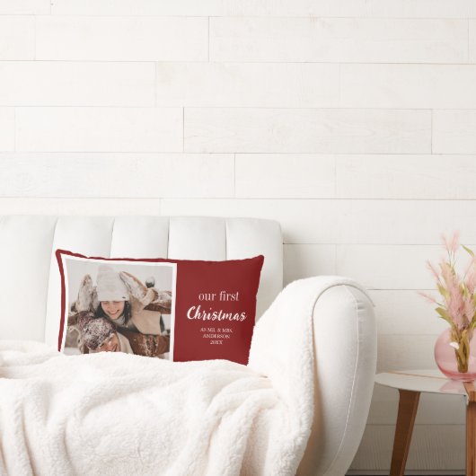 私たちの初めてのクリスマス新婚夫婦フォトスクリプト赤 ランバークッション (ソファ)