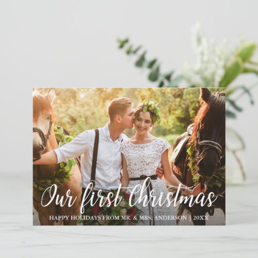 私たちの初めてのクリスマス新郎新婦フォトカード 招待状 (スタンド正面)