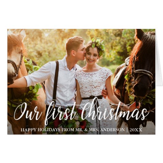 私たちの初めてのクリスマス新郎新婦フォト折り畳みカード (正面横)