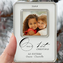 私たちの初めてのクリスマス書道の写真と名前 シルバープレートフレームオーナメント