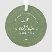 私たちの初めてのクリスマス書道のMr.とMrs.写真 オーナメント (裏面)