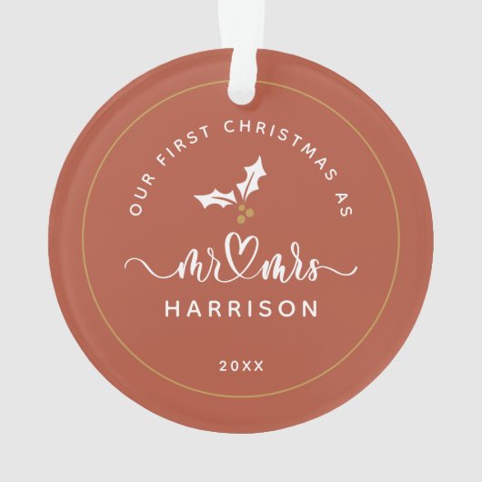 私たちの初めてのクリスマス書道のMr.とMrs.写真 オーナメント (裏面)