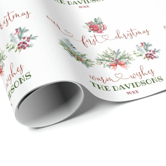 私たちの初めてのクリスマス書道ホリデーズグリーンリー ラッピングペーパー (ロールコーナー)