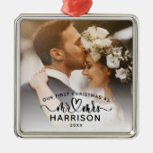 私たちの初めてのクリスマス書道Mr.とMrs. Photos メタルオーナメント (正面)