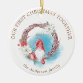 私たちの初めてのクリスマス格言の休日の葉の写真 セラミックオーナメント (正面)