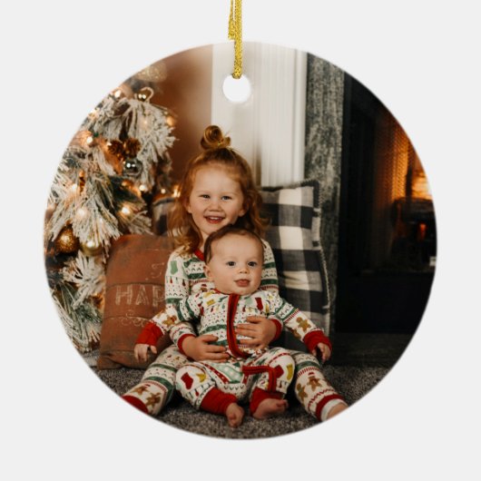 私たちの初めてのクリスマス格言の休日の葉の写真 セラミックオーナメント (裏面)