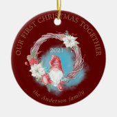 私たちの初めてのクリスマス格言の休日の葉の写真 セラミックオーナメント (正面)