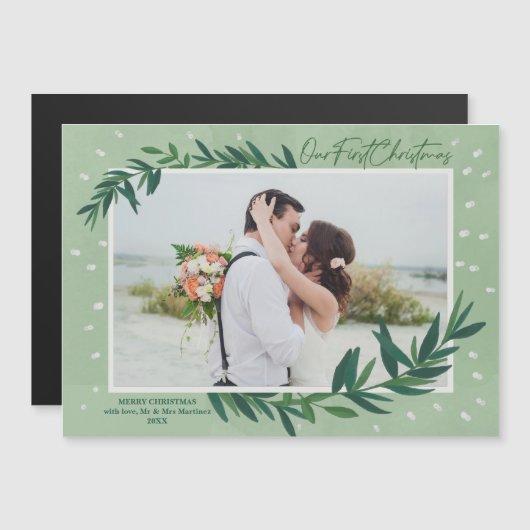 私たちの初めてのクリスマス植物写真磁気カード (正面/裏面)