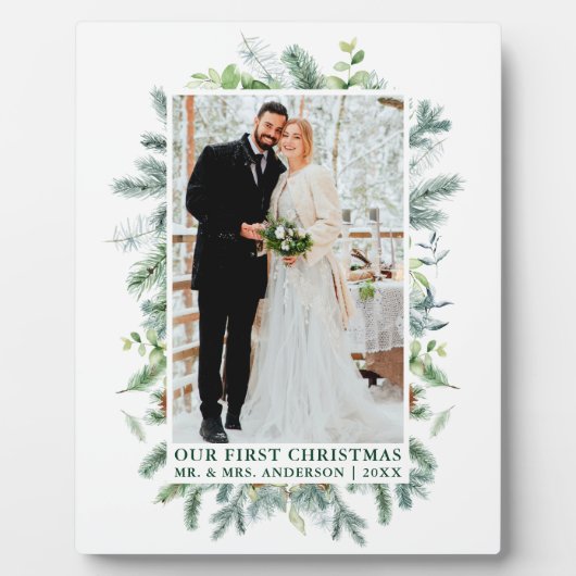 私たちの初めてのクリスマス水彩パインズ写真 フォトプラーク (正面)