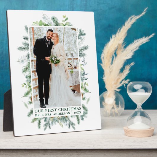 私たちの初めてのクリスマス水彩パインズ写真 フォトプラーク (側面)