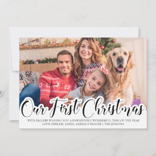 私たちの初めてのクリスマス独身のの写真の手の文字 (正面)