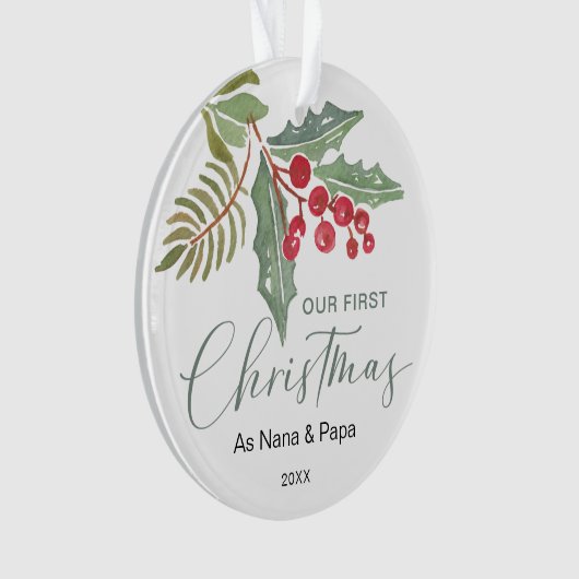 私たちの初めてのクリスマス祖父母の冬の緑 オーナメント (正面)
