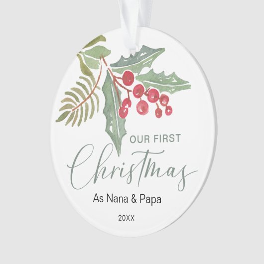 私たちの初めてのクリスマス祖父母の冬の緑 オーナメント (正面)