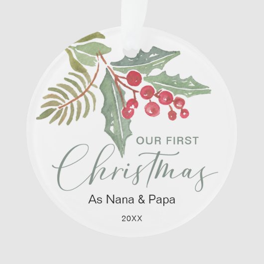 私たちの初めてのクリスマス祖父母の冬の緑 オーナメント (正面)