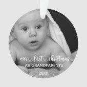 私たちの初めてのクリスマス祖父母の手書き写真 オーナメント (正面)