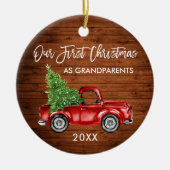 私たちの初めてのクリスマス祖父母ウッドトラックの写真 セラミックオーナメント (正面)