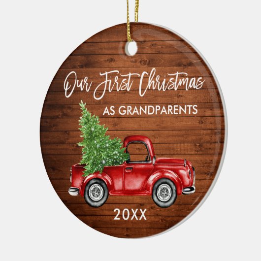 私たちの初めてのクリスマス祖父母ウッドトラックの写真 セラミックオーナメント (左)