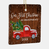 私たちの初めてのクリスマス祖父母ウッドトラックスノー セラミックオーナメント (右)