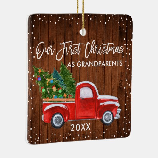 私たちの初めてのクリスマス祖父母ウッドトラックスノー セラミックオーナメント (右)