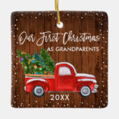 私たちの初めてのクリスマス祖父母ウッドトラックスノー セラミックオーナメント (正面)