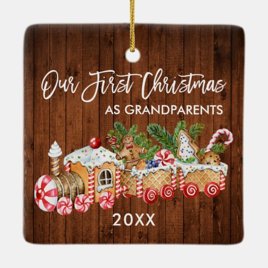 私たちの初めてのクリスマス祖父母ジンジャーブレッド セラミックオーナメント (裏面)