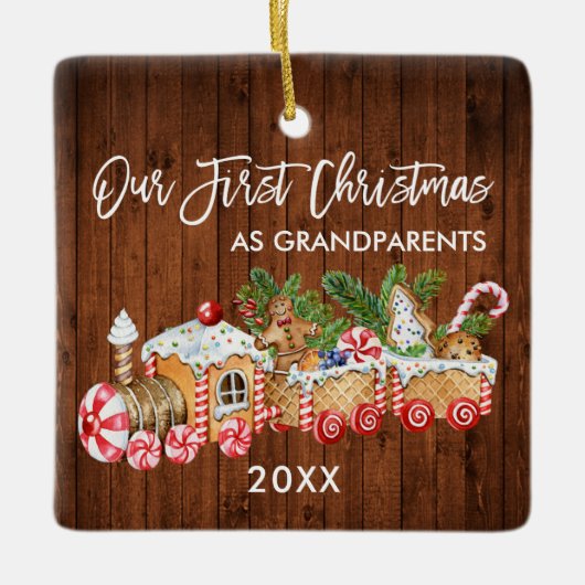 私たちの初めてのクリスマス祖父母ジンジャーブレッド セラミックオーナメント (正面)