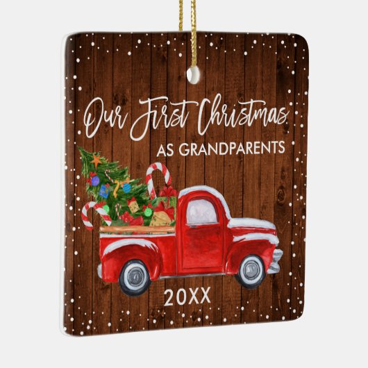 私たちの初めてのクリスマス祖父母トラックウッドスノー セラミックオーナメント (右)