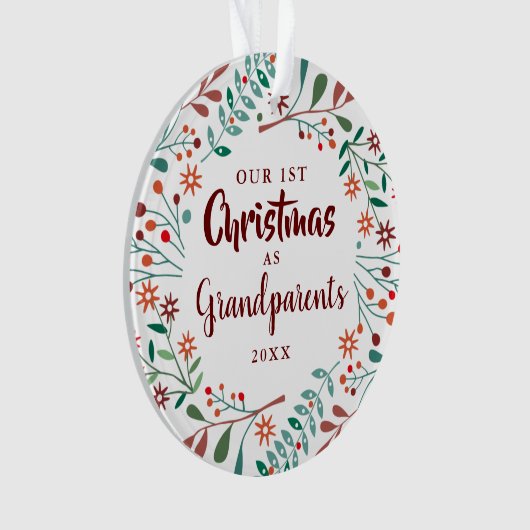 私たちの初めてのクリスマス祖父母フローラベビー写真 オーナメント (正面)