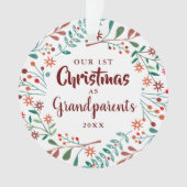 私たちの初めてのクリスマス祖父母フローラベビー写真 オーナメント (正面)
