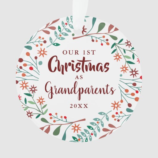私たちの初めてのクリスマス祖父母フローラベビー写真 オーナメント (正面)