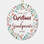 私たちの初めてのクリスマス祖父母フローラベビー写真 セラミックオーナメント (左)