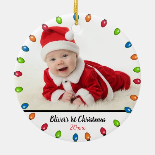 私たちの初めてのクリスマス祖父母レッドトラック、ライト セラミックオーナメント (裏面)