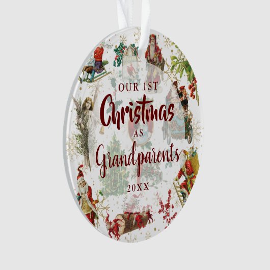 私たちの初めてのクリスマス祖父母ヴィンテージ写真 オーナメント (正面)