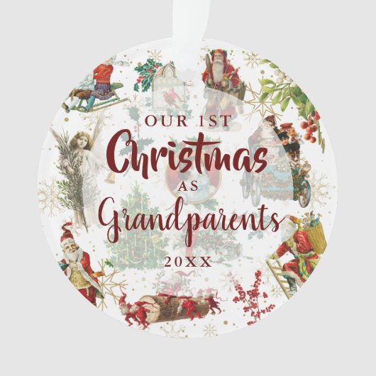 私たちの初めてのクリスマス祖父母ヴィンテージ写真 オーナメント (正面)