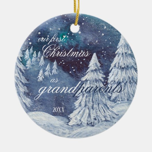 私たちの初めてのクリスマス祖父母絵を描の年間 セラミックオーナメント (正面)