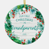 私たちの初めてのクリスマス祖父母2020リース セラミックオーナメント (正面)