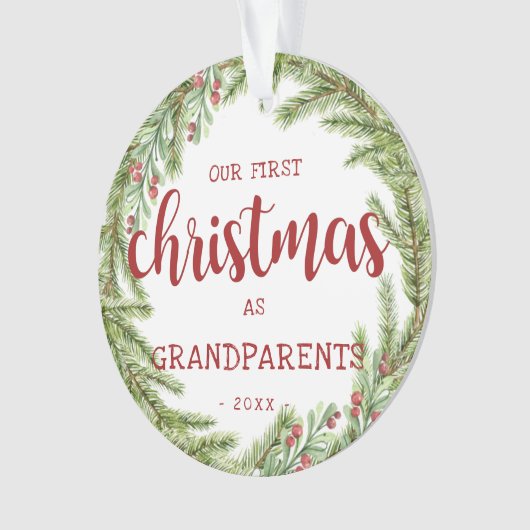 私たちの初めてのクリスマス祖父母Pine写真 オーナメント (正面)